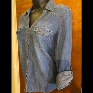 Blue soft denim button down shirt